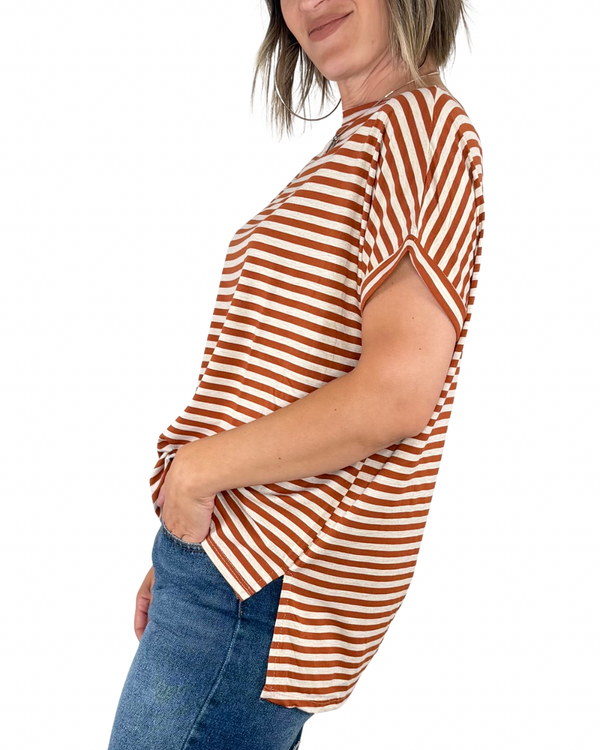 Habiti - T-shirt righe a scatola - MATTONE