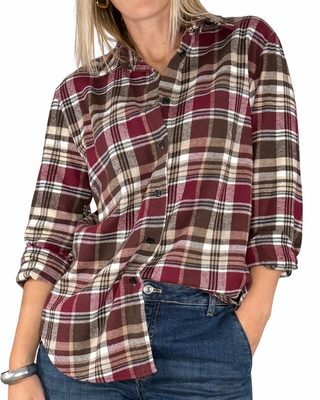 Habiti - Camicia quadri flanella - BORDEAUX/MORO