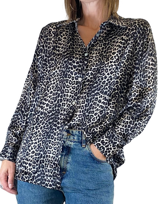 SUSY STAR - Camicia animalier viscosa - NERO