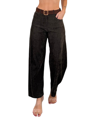 Habiti - Pantalone barrell velluto liscio - MORO