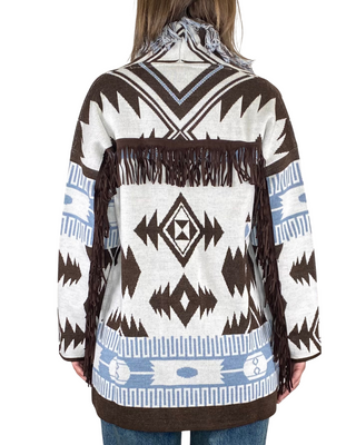 Vicolo - Cardigan etnico con frange - MORO