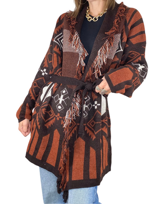 Susy Mix - Cardigan etnico con cintura - MORO