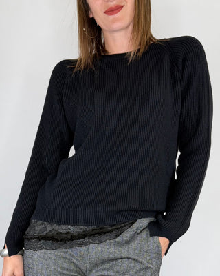 Susy Mix - Maglia punto inglese pizzo - NERO