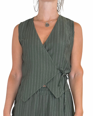 Habiti - Coordinato bermuda gilet gessato - VERDE MILITARE