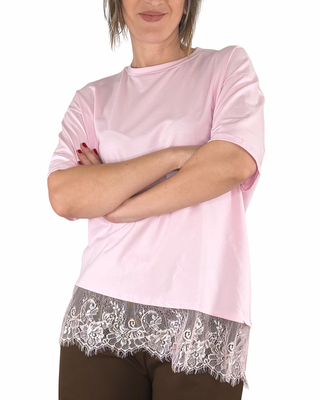 Habiti - Camiseta oblicua con encaje - ROSA