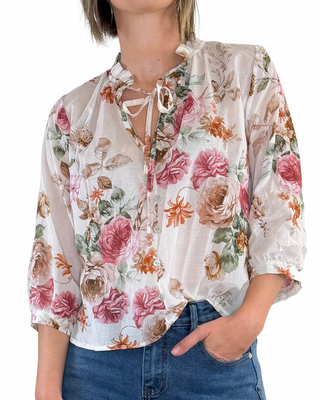 Habiti - Blusa fantasia in mussola di cotone - ROSA