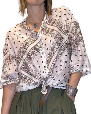 habiti - camicia fantasia mussola cotone/seta - panna