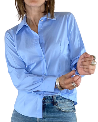 susy mix - camicia slim fit c/bottone gioiello - azzurro