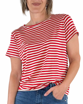Habiti - Regular T-Shirt mit Streifen aus Viskose - ROT