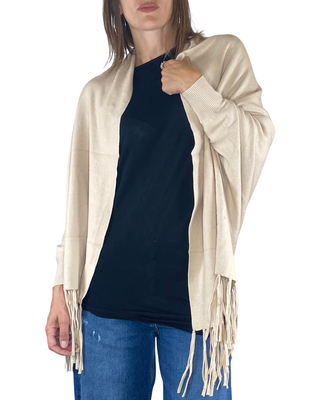 Susy Mix - Mantella con frange - BEIGE