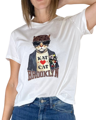 susy mix - t-shirt cat brooklin c/spilla - panna
