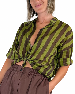 Habiti - Camicia righe in mussola di cotone - VERDE OLIVA