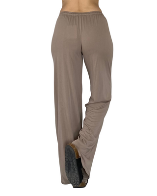 Habiti - Pantalone palazzo in maglia di viscosa - FANGO