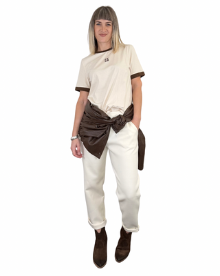 Souvenir - T-shirt logo bordi a contrasto - PANNA