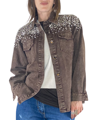 susy mix - camicia bull denim c/strass - moro