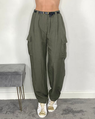 Vicolo - Pantalone cargo lino - VERDE MILITARE