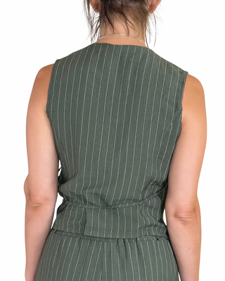 Habiti - Coordinato bermuda gilet gessato - VERDE MILITARE