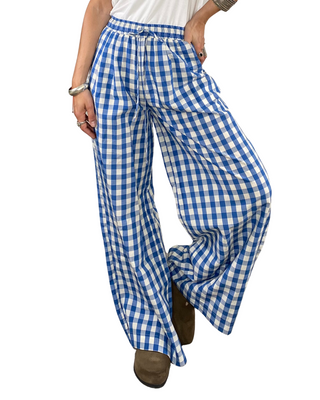 Vicolo - Pantalone palazzo a quadrettoni - AZZURRO