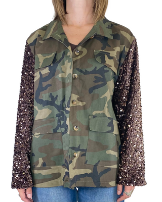 susy star - giacca militare c/paillettes - verde militare
