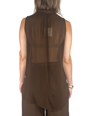 Vicolo - Blusa stondata con fiocco crepe viscosa - MORO
