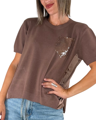 Habiti - Maglia con tasca di paillettes - FANGO