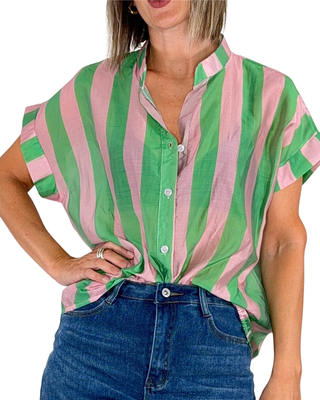 Habiti - Camicia righe in tencel - VERDE