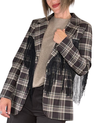 Habiti - Blazer check con frange - MORO