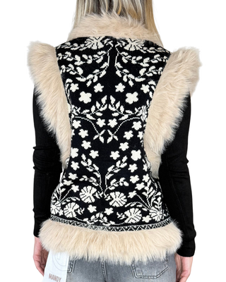 Haveone - Gilet maglia bordo ecopelliccia - NERO