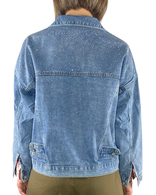 Habiti - Giubbino a scatola in denim con strass - JEANS