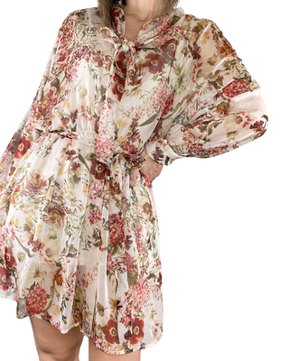 susy mix - abito fantasia c/fiocco - beige