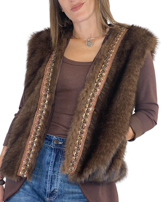 Motel - Gilet ecopellicia con passamaneria - MORO