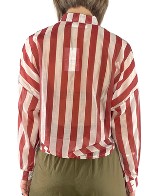 Habiti - Camicia righe con scollo coreana - ROSSO INDIA