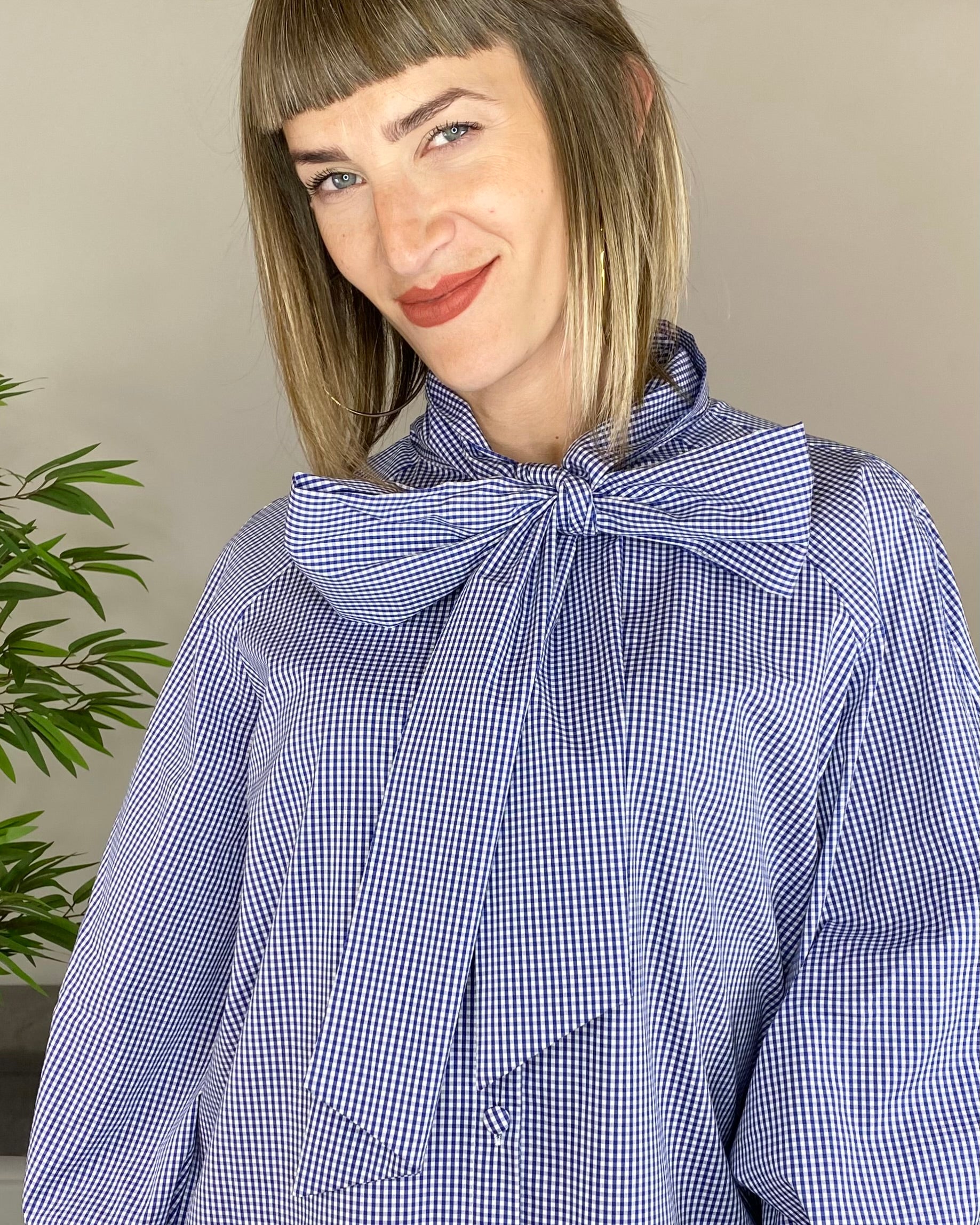 Camicia vichy fiocco - BLU