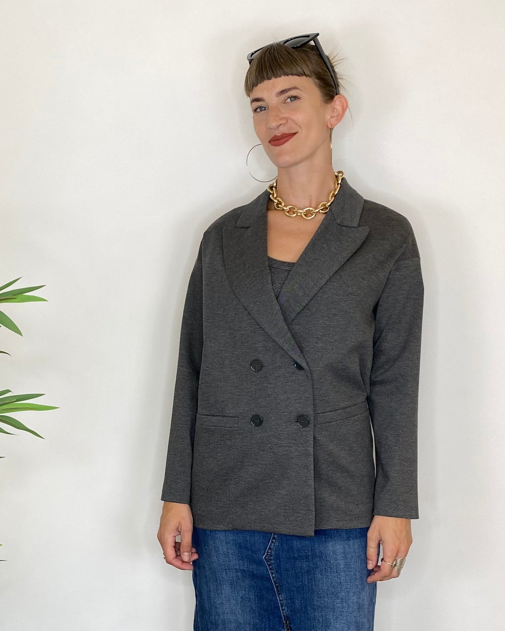 Blazer doppiopetto punto milano - GRIGIO