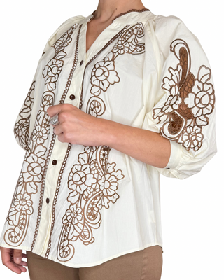 CADì - Camicia ricamata in popeline - PANNA