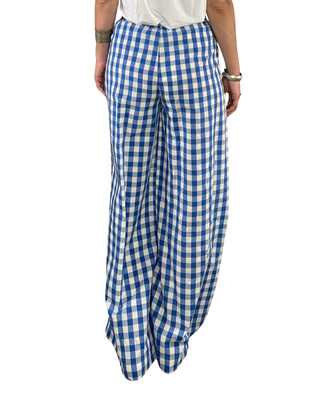 Vicolo - Pantalone palazzo a quadrettoni - AZZURRO