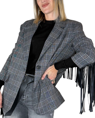 Susy Mix - Blazer check frangia - ANTRACITE
