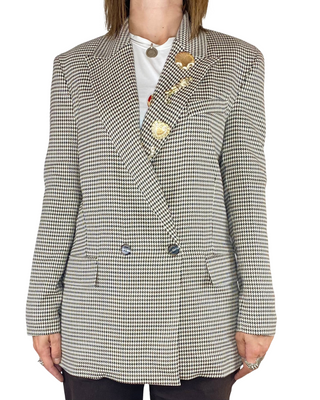 Tensione In - Blazer doppiopetto pied-de-poule spille - MORO
