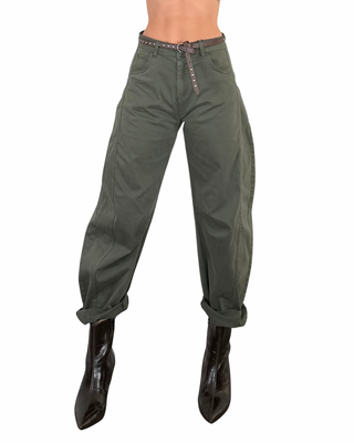 Habiti - Pantalone barrel cotone - VERDE MILITARE