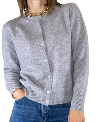 Habiti - Cardigan girocollo pura lana - GRIGIO