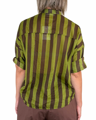 Habiti - Camicia righe in mussola di cotone - VERDE OLIVA