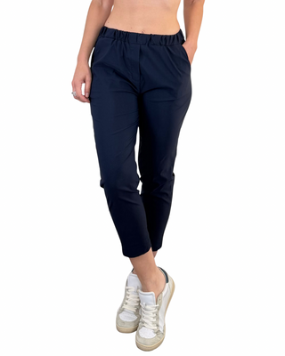 Habiti - Pantalone sigaretta con elastico in vita - BLU