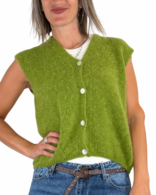 Habiti - Gilet misto baby alpaca - VERDE OLIVA
