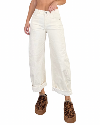 Habiti - Pantalone barrel velluto - PANNA