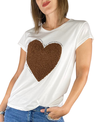 Vicolo - T-shirt "Amor" cuore bouclé - CIOCCOLATO