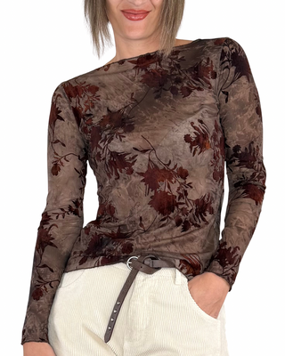 Habiti - T-shirt tulle floccata - TABACCO
