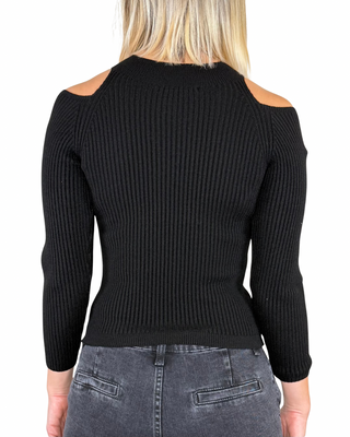 Habiti - maglia lupetto cut-out costine - NERO