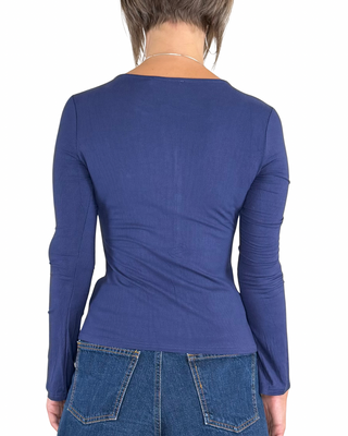 Habiti - T-shirt serafino a costine - BLU