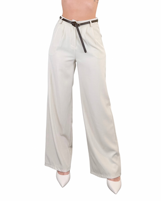 Habiti - Pantalone palazzo con elastico dietro - BEIGE