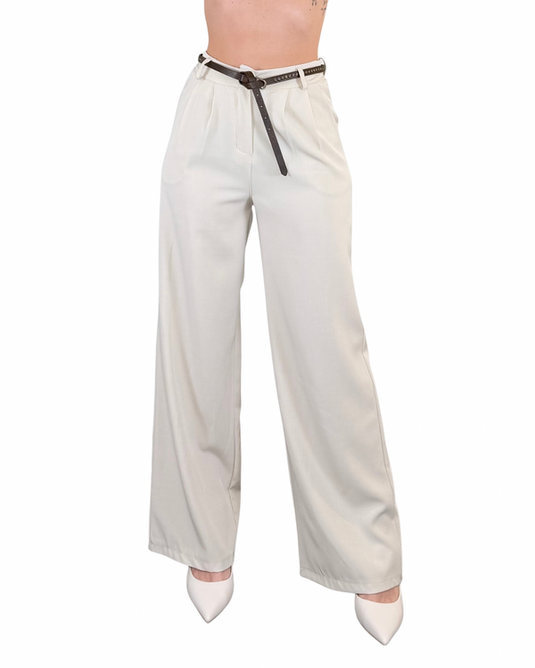 Habiti - Pantalone palazzo con elastico dietro - BEIGE